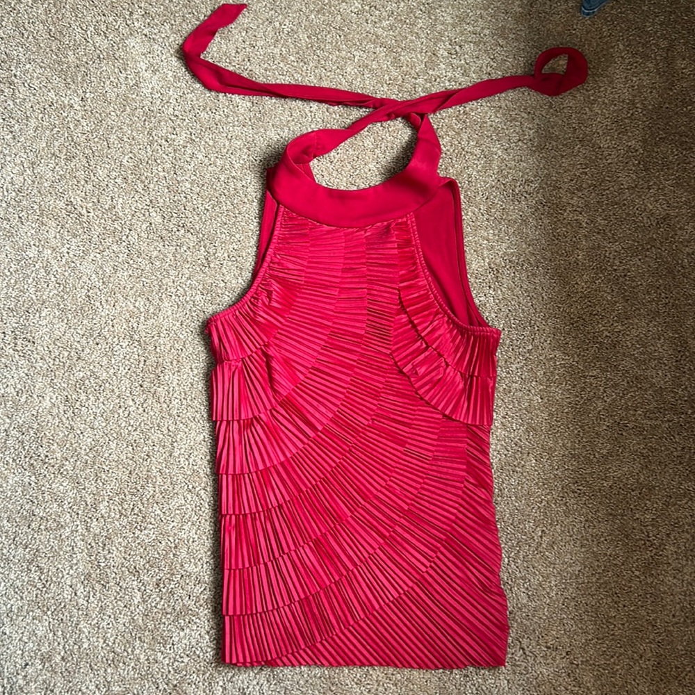 White House Black Market Sleeve Red Fringed Top